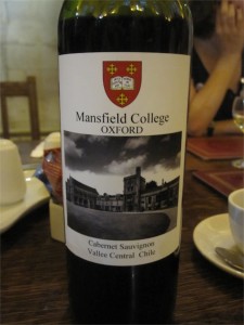 I would most certainly drink Mansfield College wine.